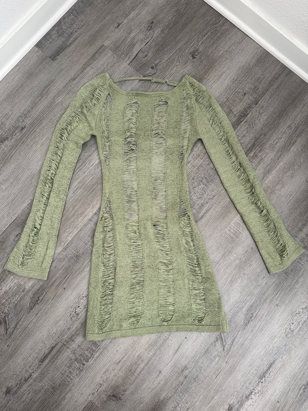 Jaded London Sage Green Fringe Knit Mini Dress